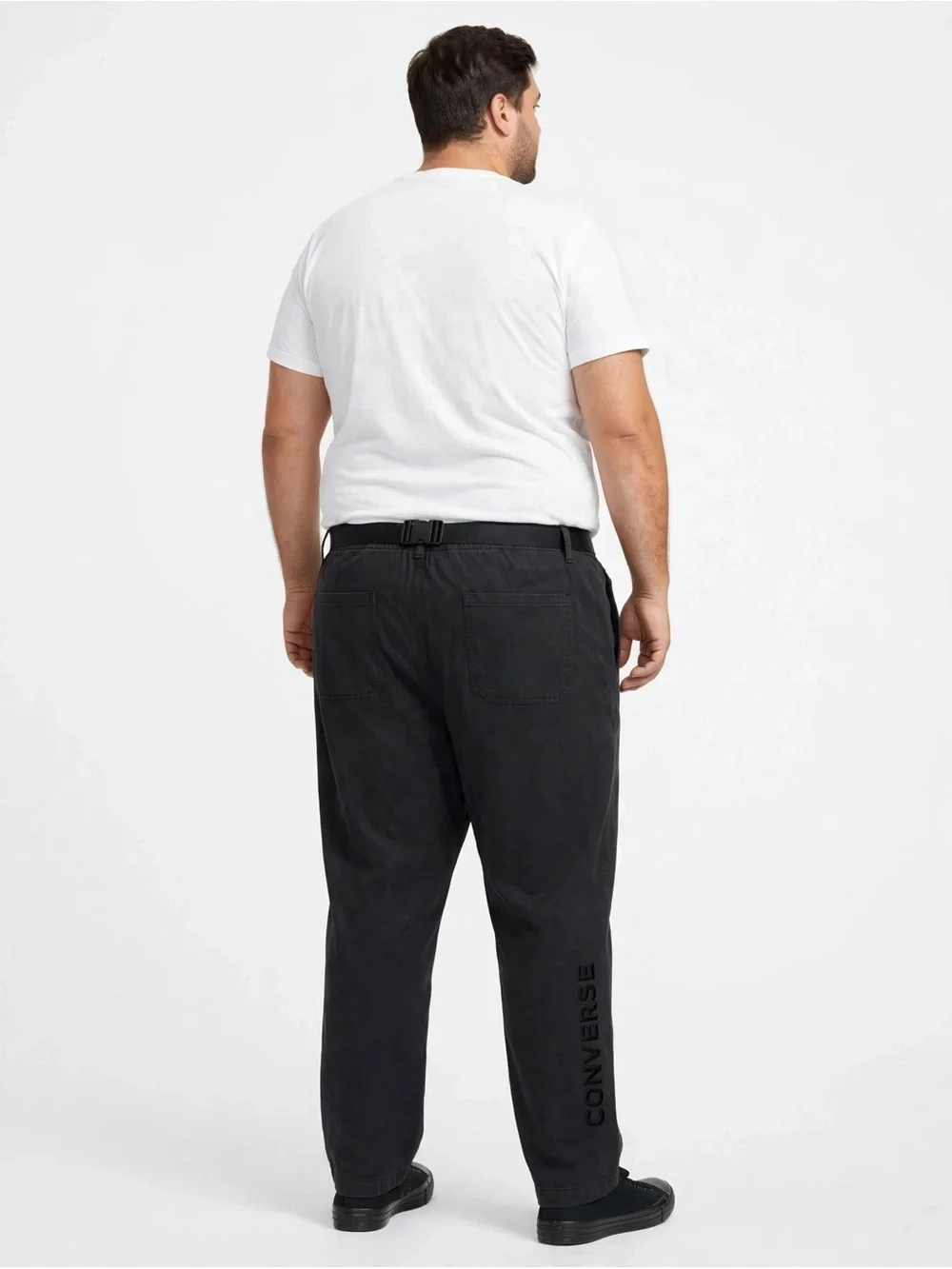 Converse Men XXL Black Loose Fit Belted Work Pants Embroidered Logo Relaxed